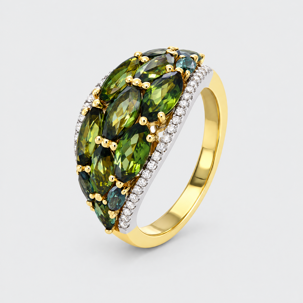 Multi Colour Sapphire and Diamond Ring - Jarah, front view