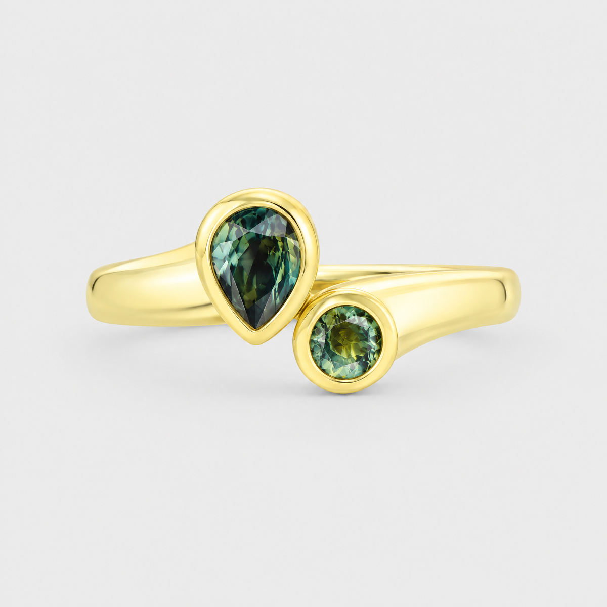 Teal Sapphire Ring - Solene, front view