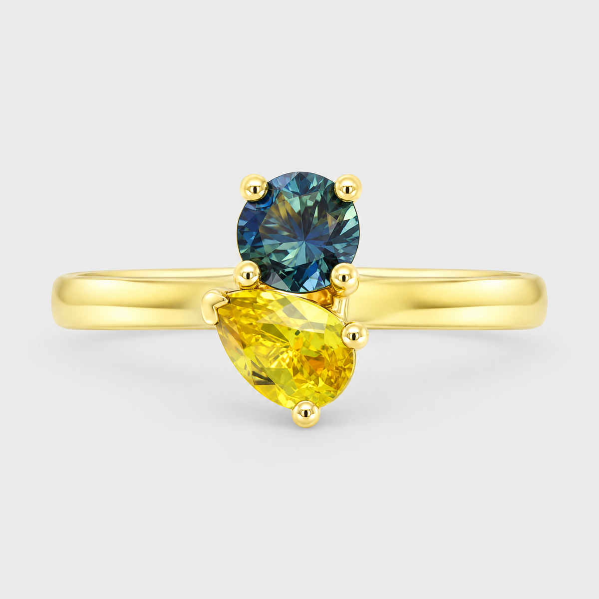 Yellow and Blue Sapphire Ring - La Deux, front view
