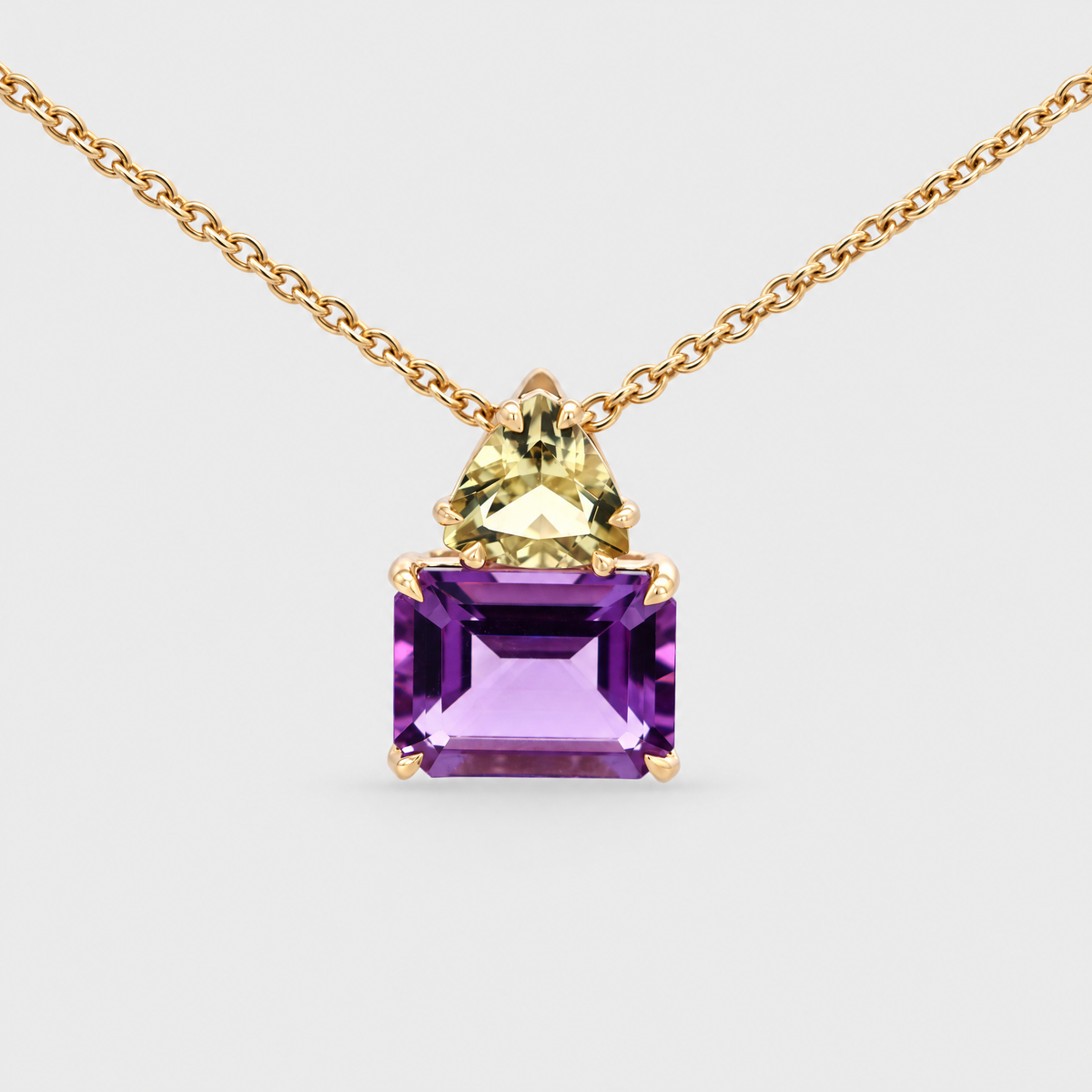 Amethyst and Lemon Quartz Pendant, front view