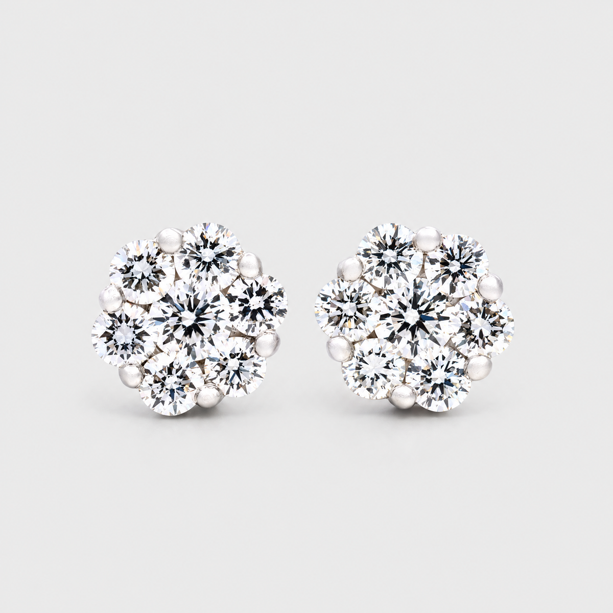 18ct White Gold Cluster Diamond Earrings, front view