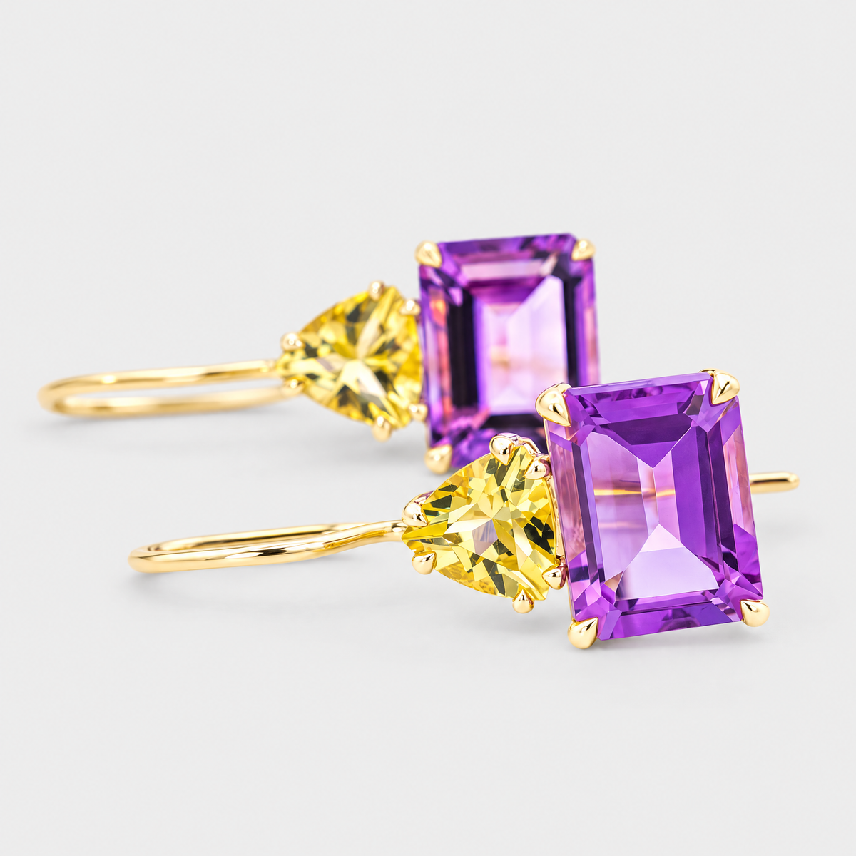 Amethyst and Lemon Quartz Earrings, front view