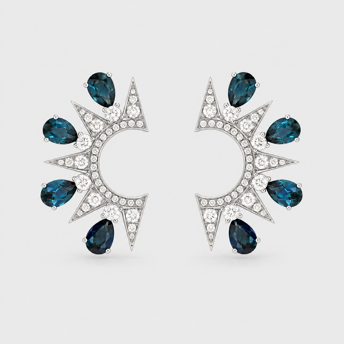 Blue Sapphire and Diamond Earrings - Charlotte, front view