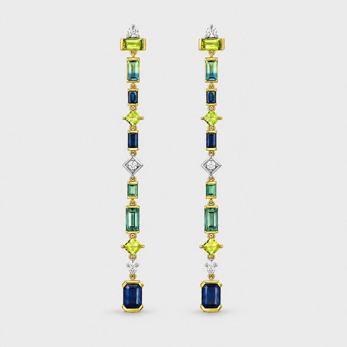 Multi Colour Sapphire and Diamond Earrings - Wild Gypsy, front view