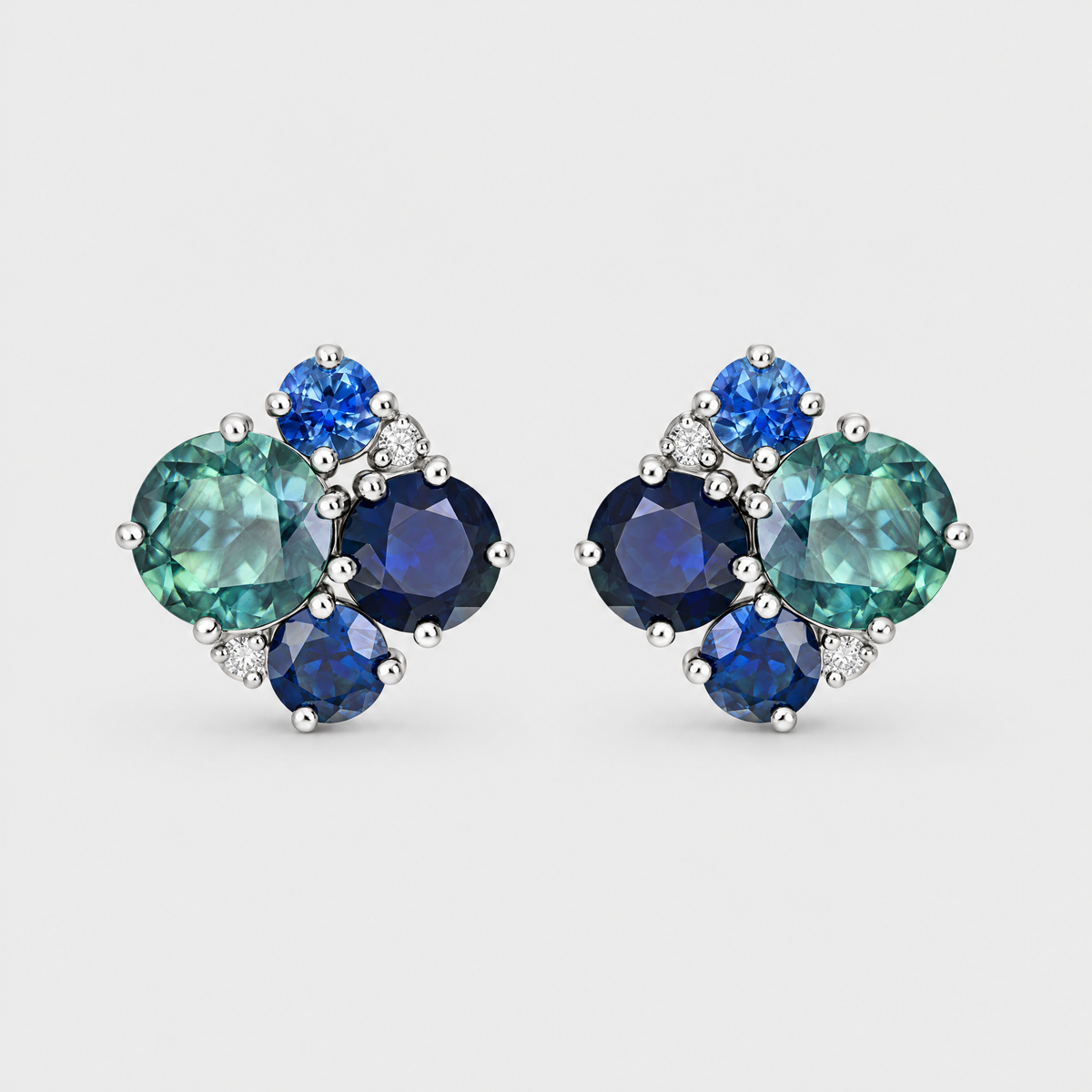 Multi Colour Sapphire and Diamond Earrings - Allea, front view