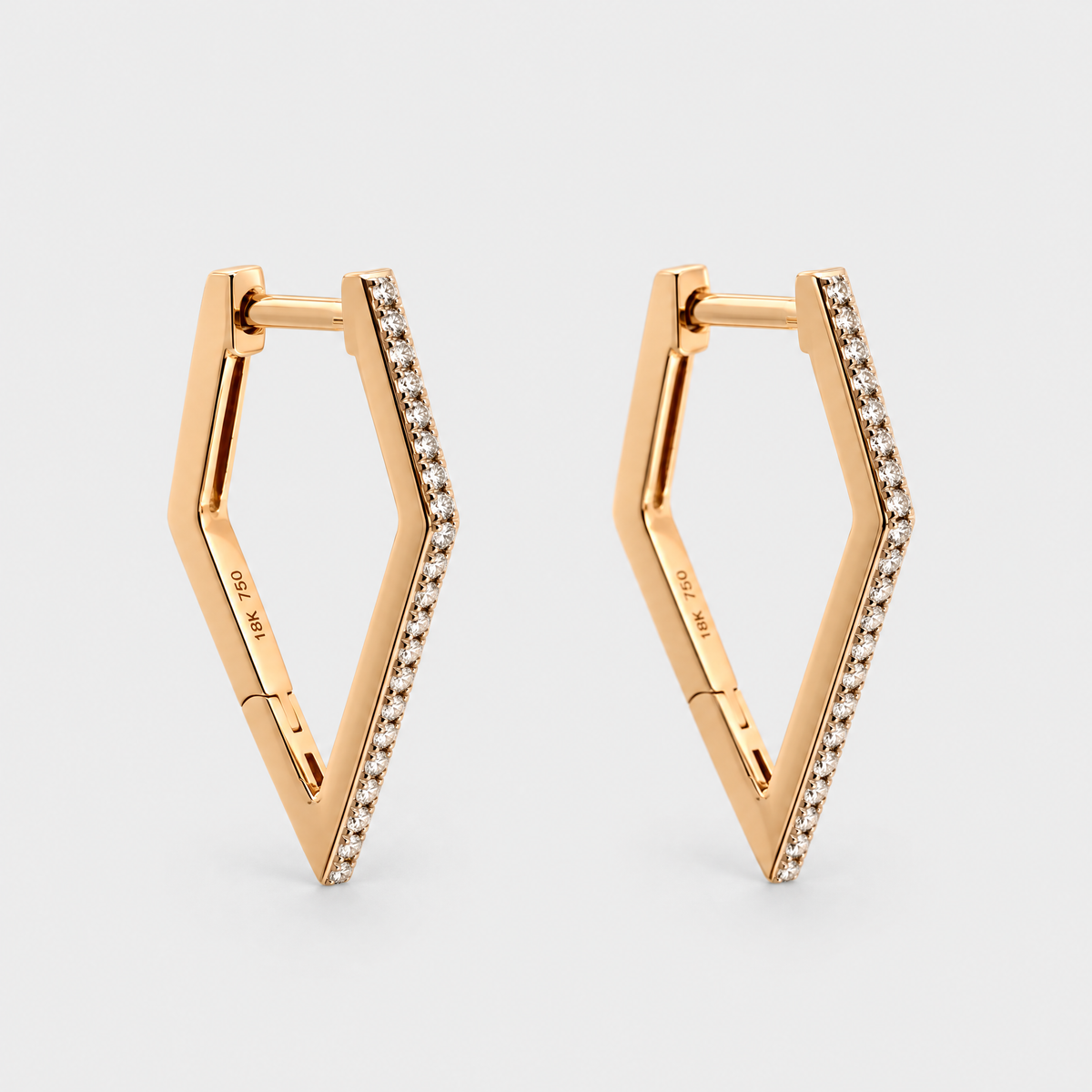 18ct Yellow Gold Diamond Shaped Huggies, front view