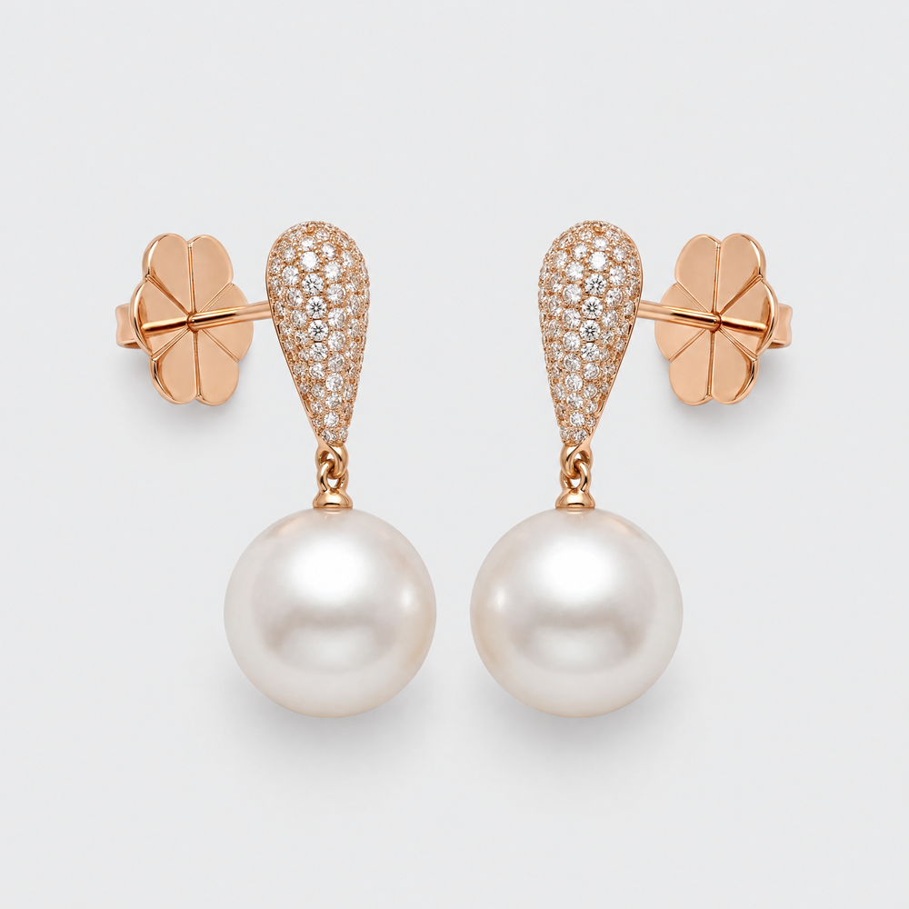 Autore Diamond and Pearl Earrings, front view