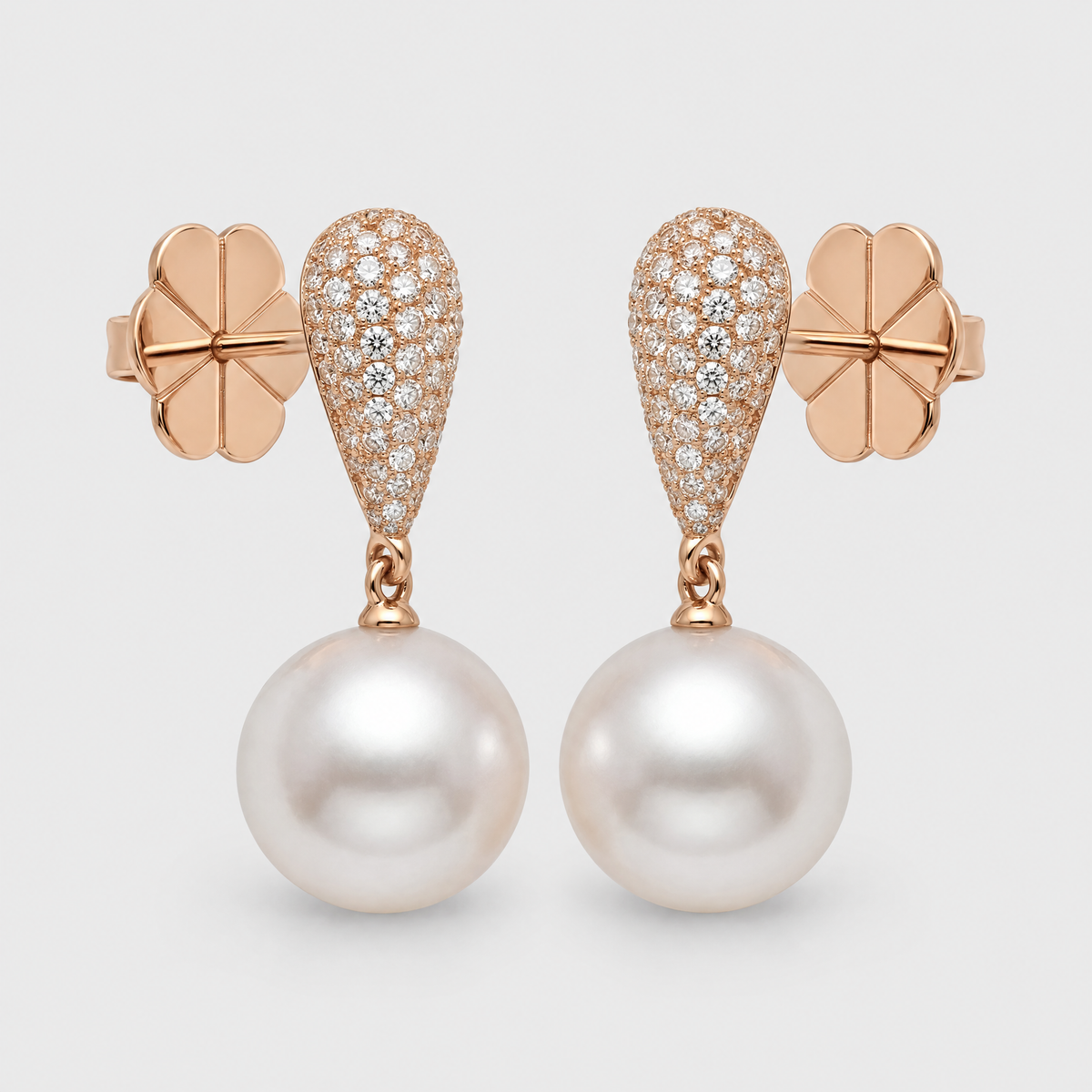 Autore Diamond and Pearl Earrings, front view