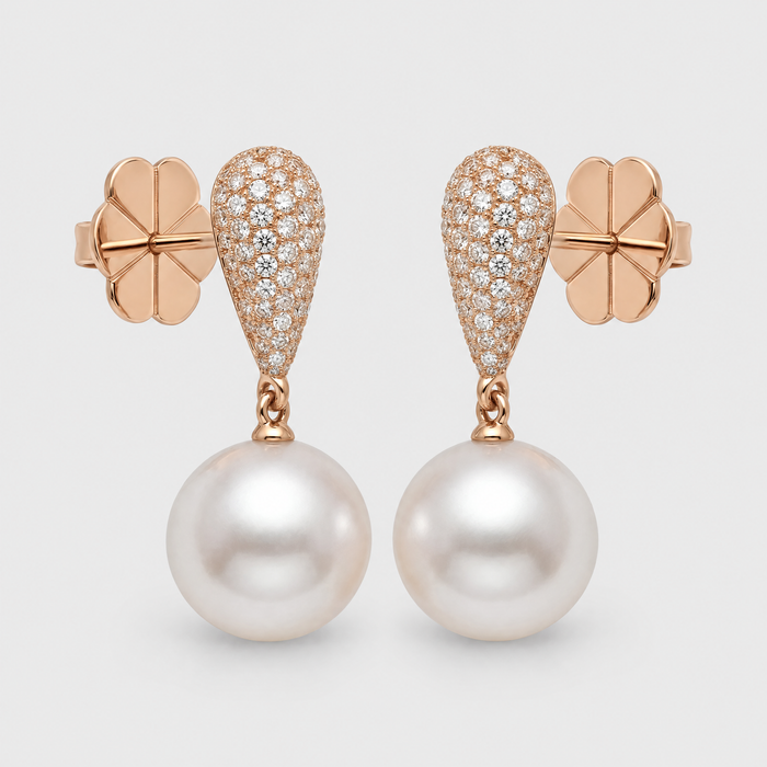 Autore Diamond and Pearl Earrings, front view