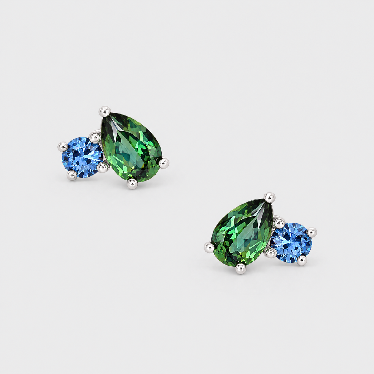 Teal and Blue Sapphire Earrings - Toi et Moi, front view