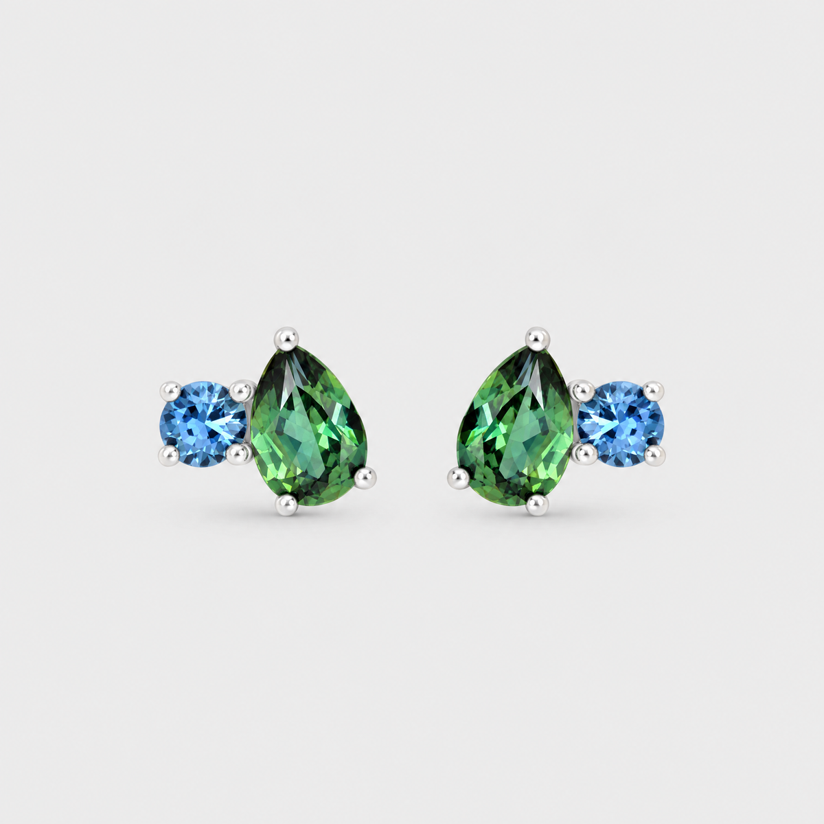 Teal and Blue Sapphire Earrings - Toi et Moi, front view