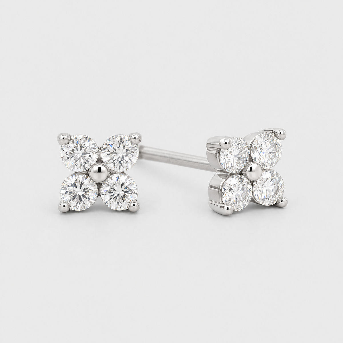 18ct White Gold Flower Diamond Earrings, front view