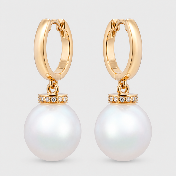 Autore Diamond and South Sea Pearl Earrings, front view