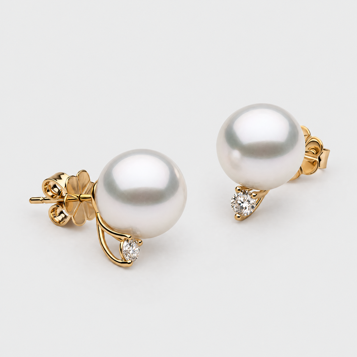 Autore South Sea Pearl and Diamond Stud Earrings, front view