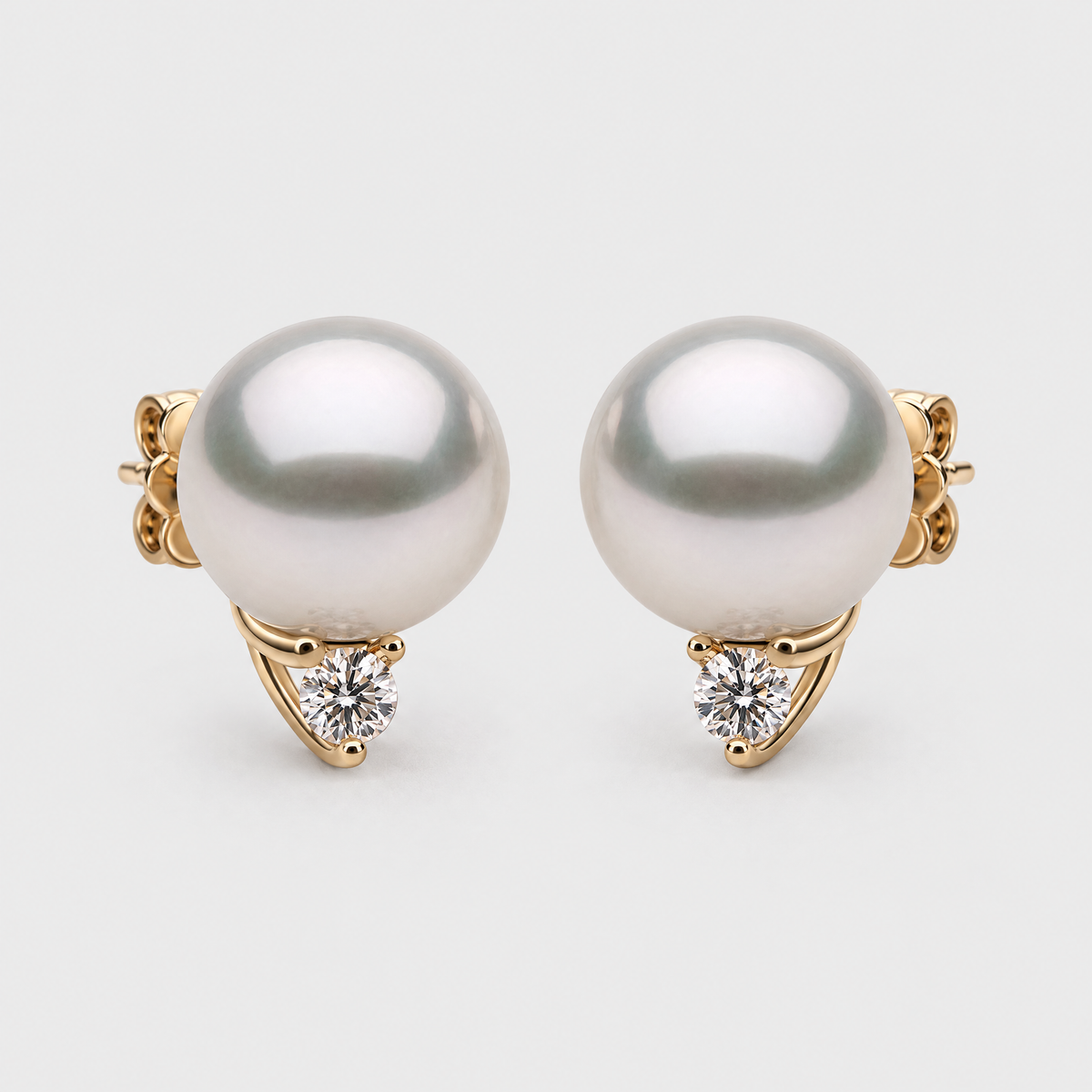 Autore South Sea Pearl and Diamond Stud Earrings, front view