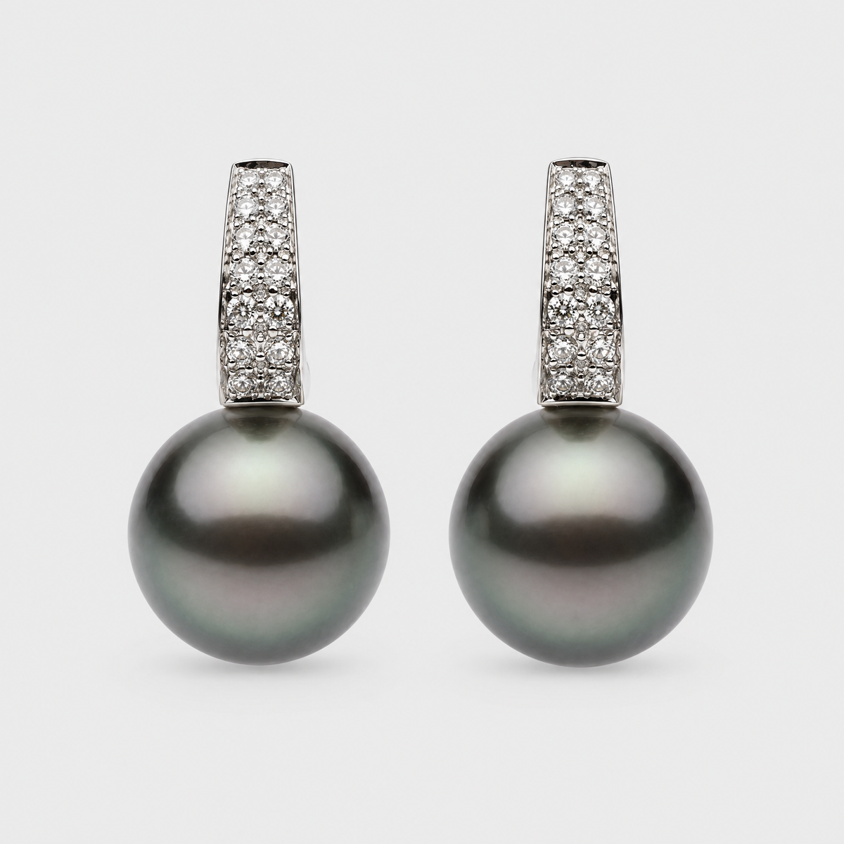 Autore Tahitian Pearl and Diamond Earrings, front view