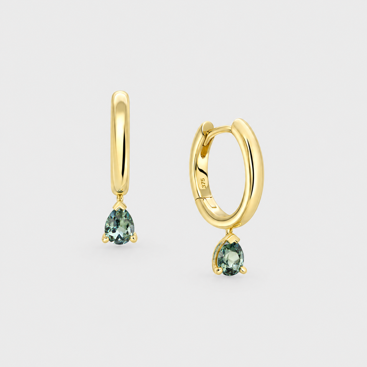 Teal Sapphire Hoop Earrings - June, front view