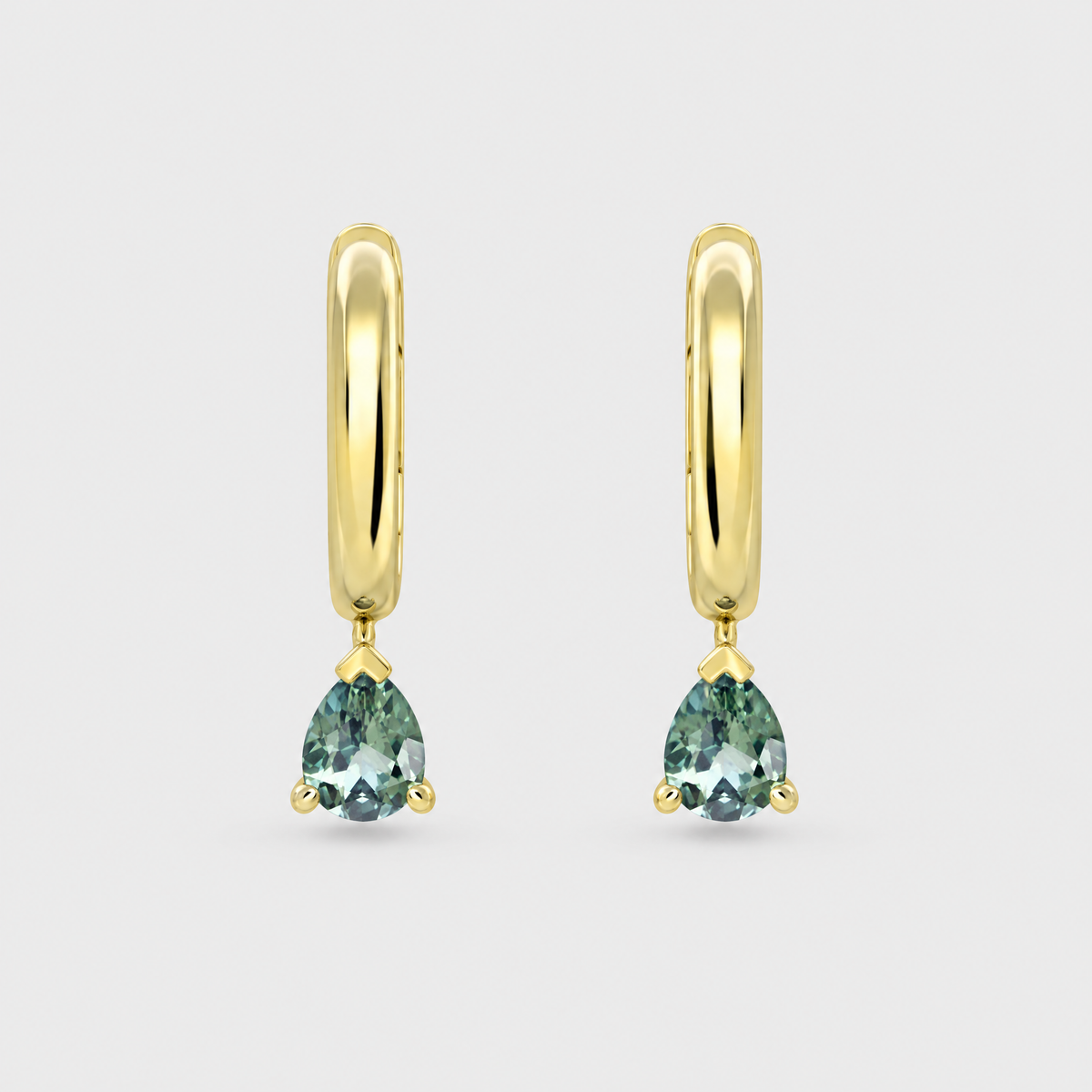 Teal Sapphire Hoop Earrings - June, front view