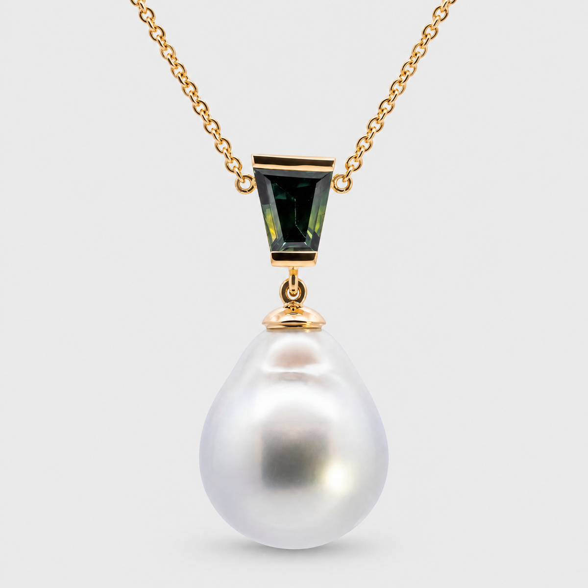South Sea Pearl and Sapphire Pendant, front view