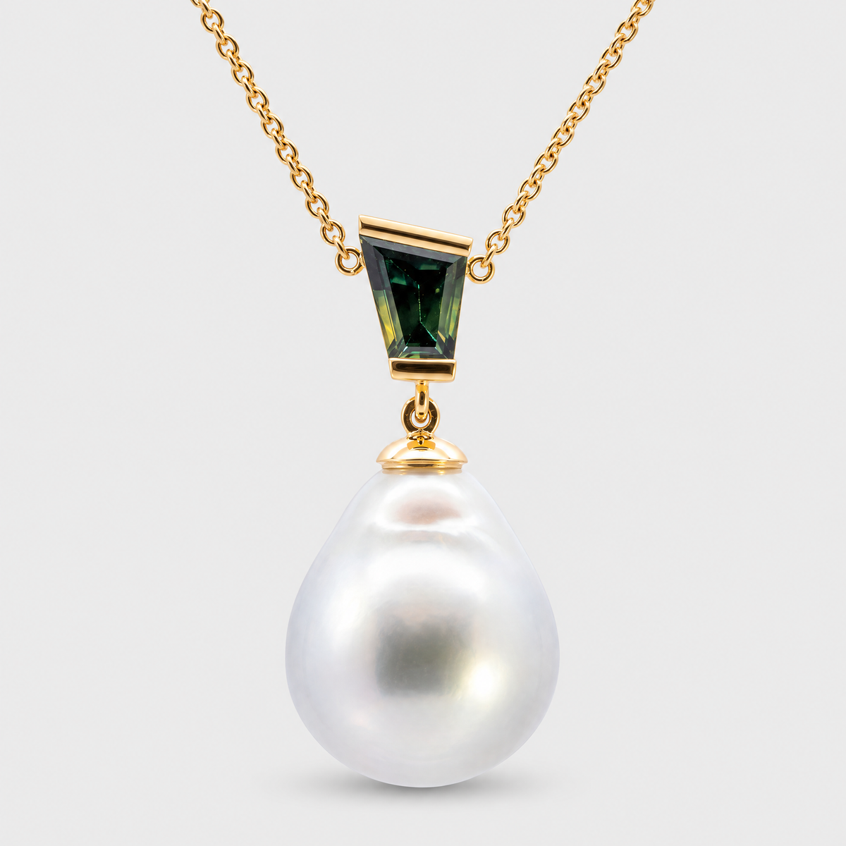 South Sea Pearl and Sapphire Pendant, front view