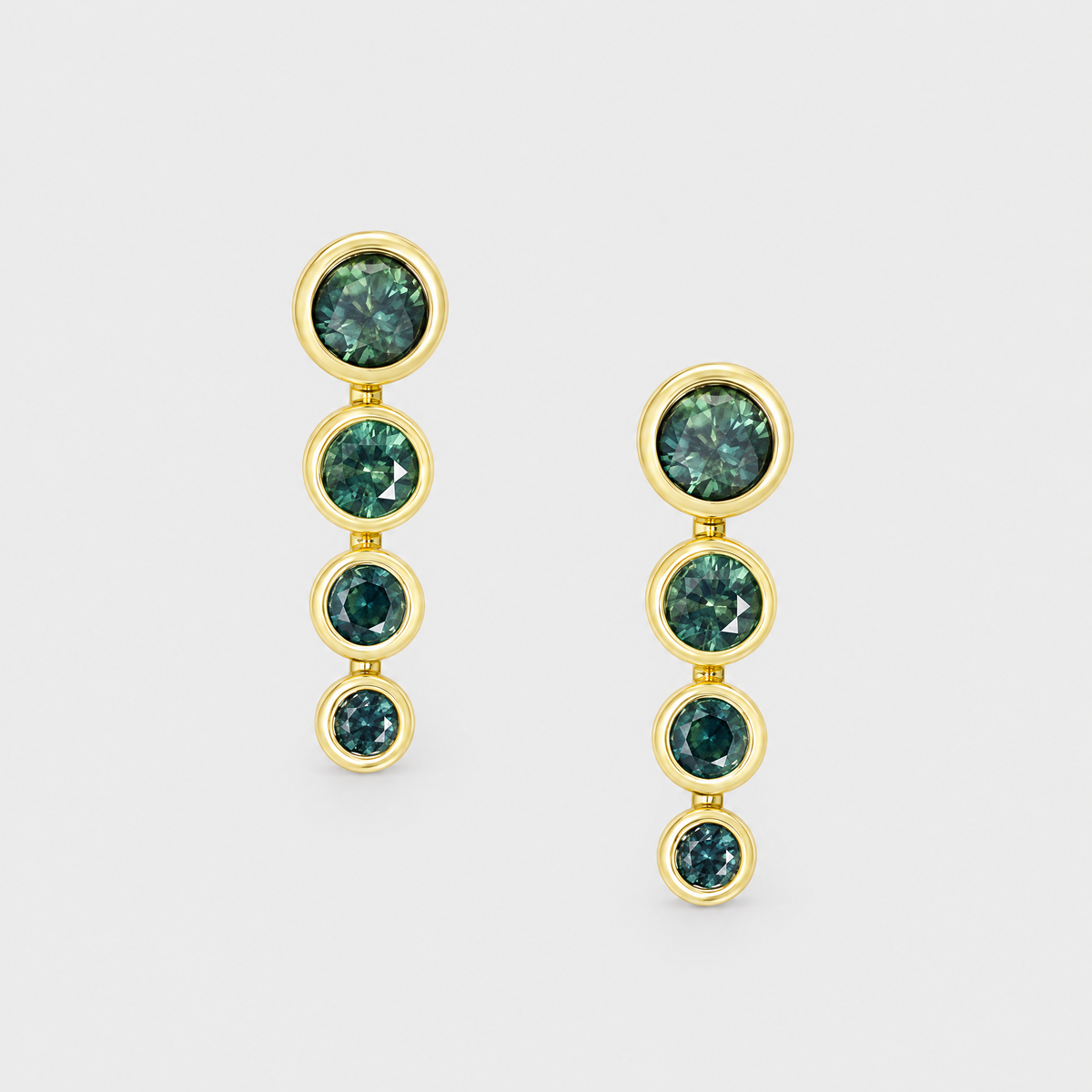 9ct Yellow Gold Teal Sapphire Drop Earrings - Odessa, front view
