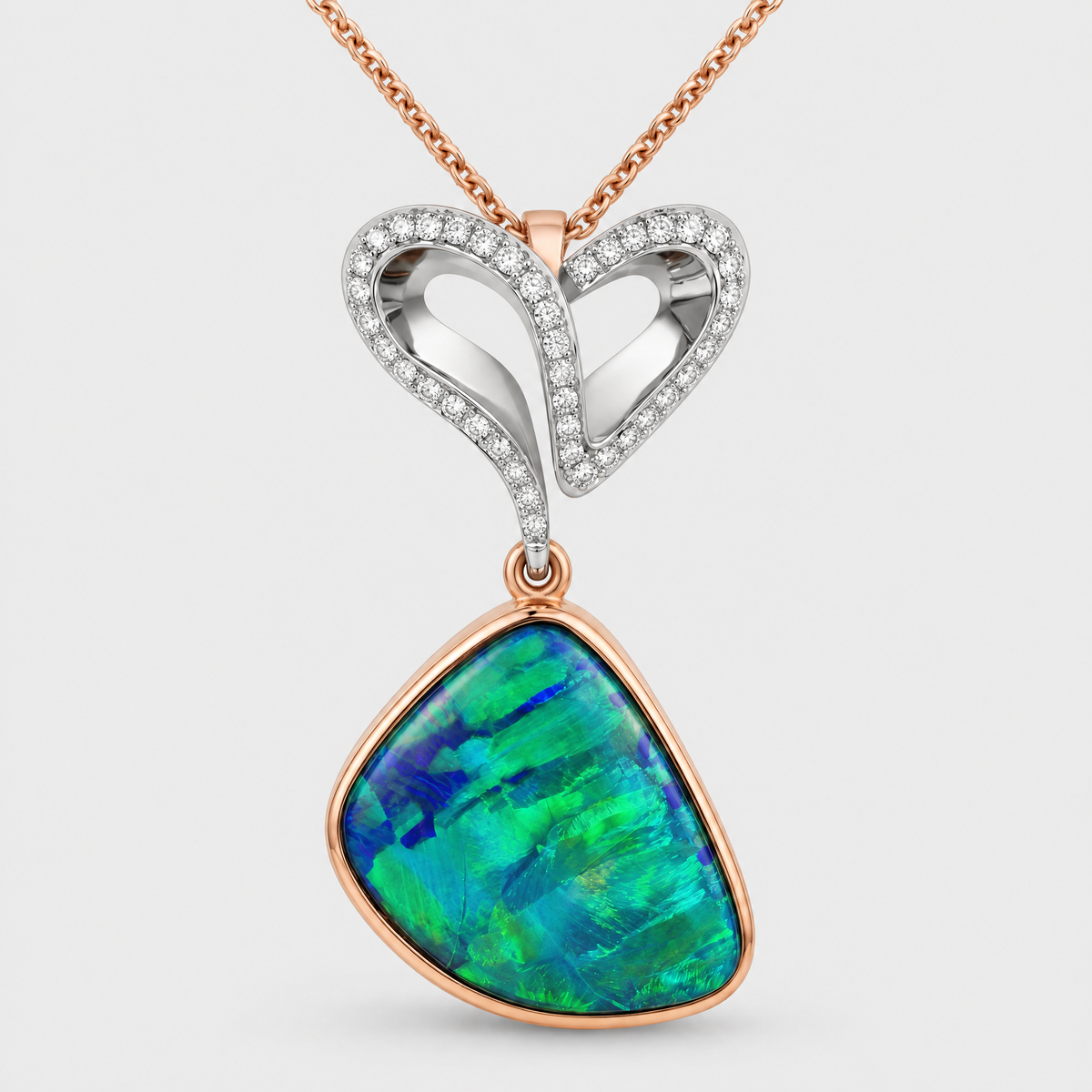 Heart and Soul Opal and Diamond Necklet, front view