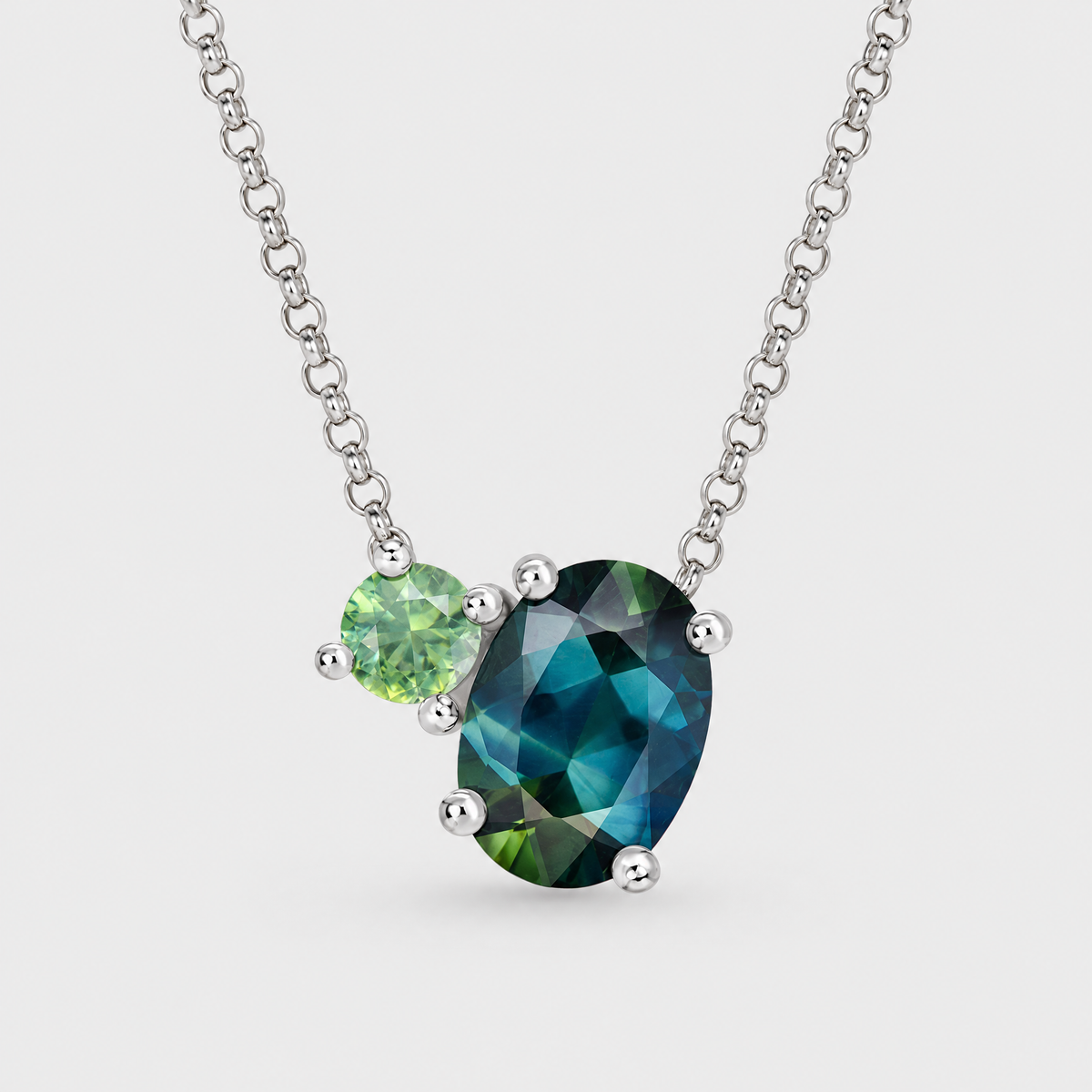 Blue and Parti Sapphire Necklace - Toi et Moi, front view