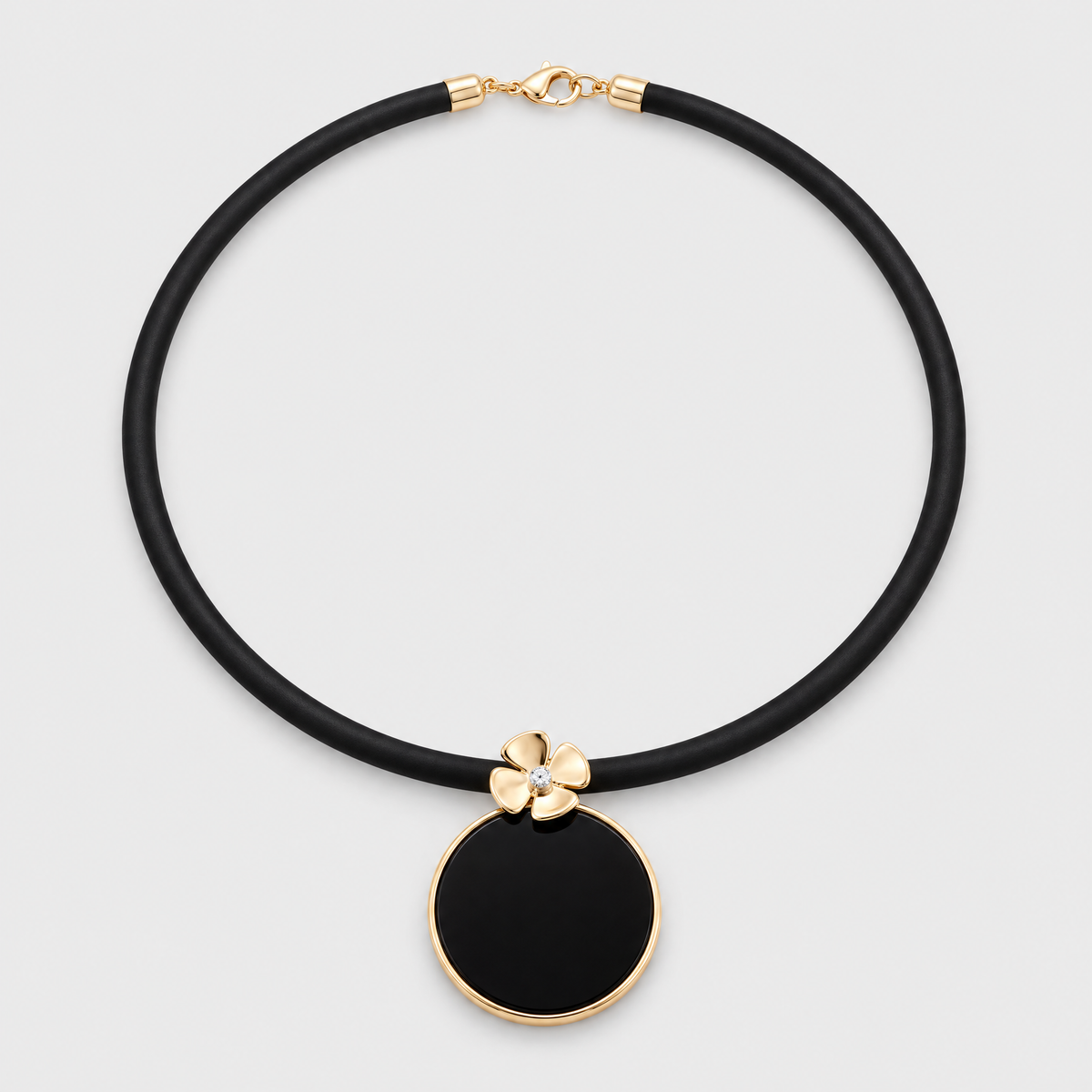 9ct Yellow Gold Onyx Flower Pendant, front view