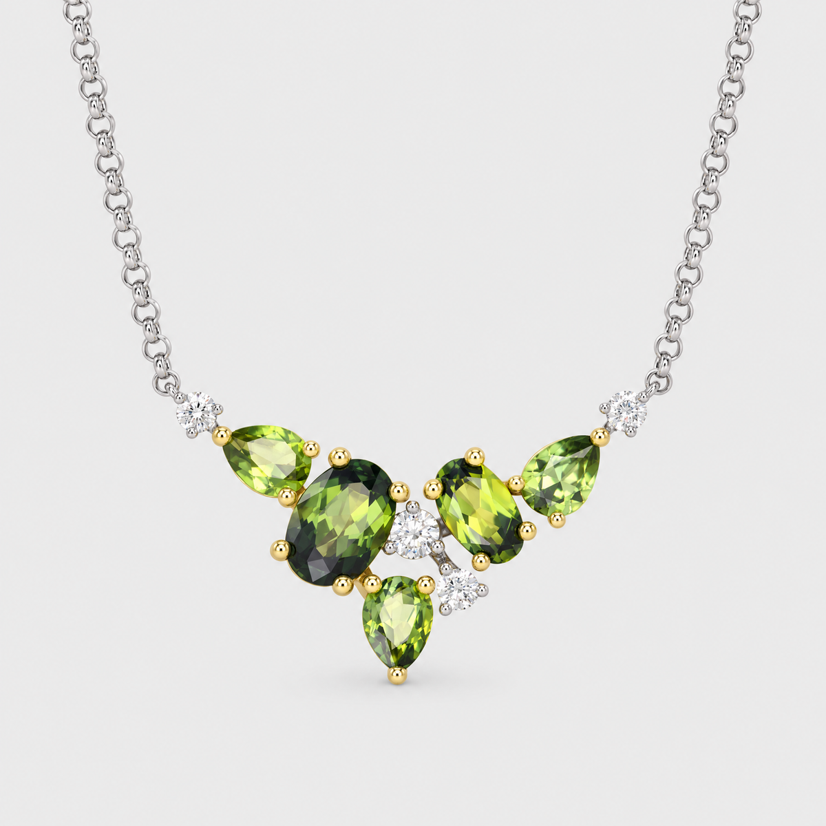 Green Sapphire and Diamond Necklet - Nandali, front view