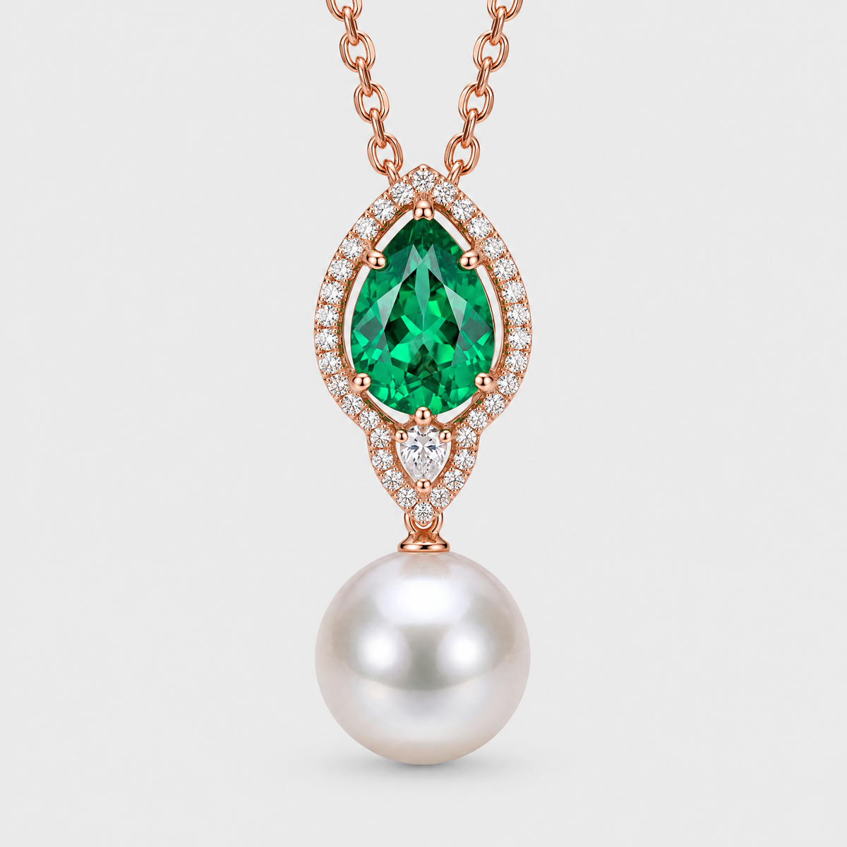 Autore Emerald, Diamond and South Sea Pearl Pendant, front view