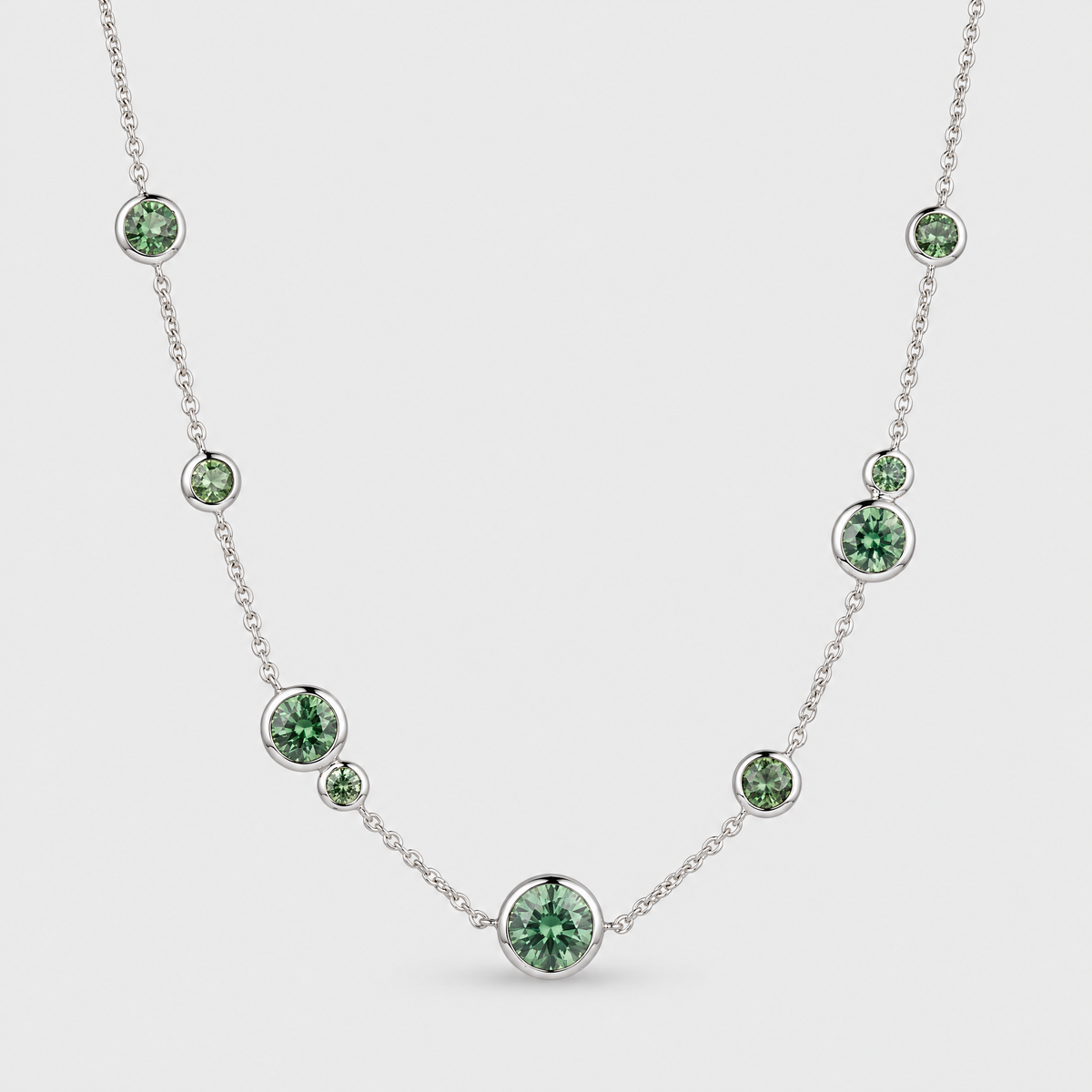 9ct White Gold Teal Sapphire Necklet - Bolla, front view
