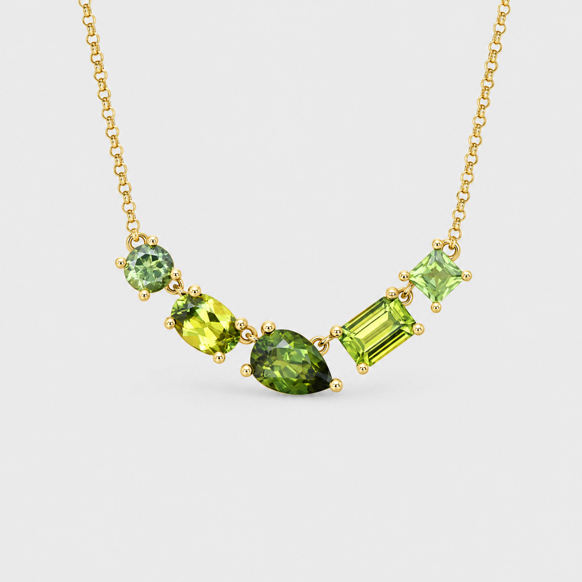 9ct Yellow Gold Multi Coloured Sapphire Necklace - Miley, front view