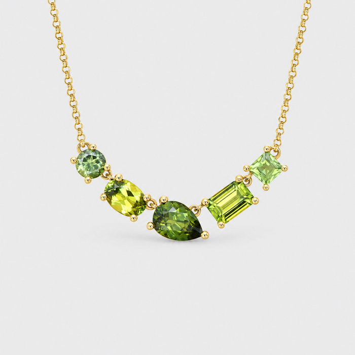 9ct Yellow Gold Multi Coloured Sapphire Necklace - Miley, front view