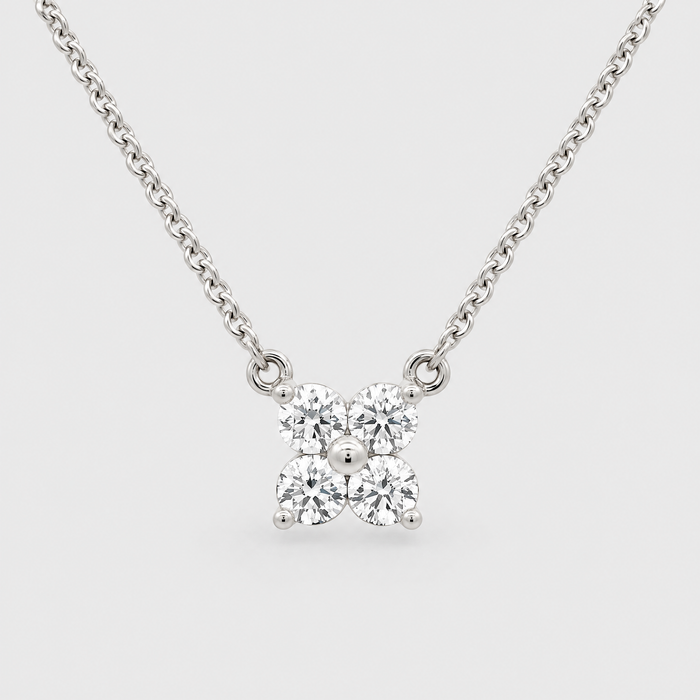18ct White Gold Flower Diamond Pendant, front view