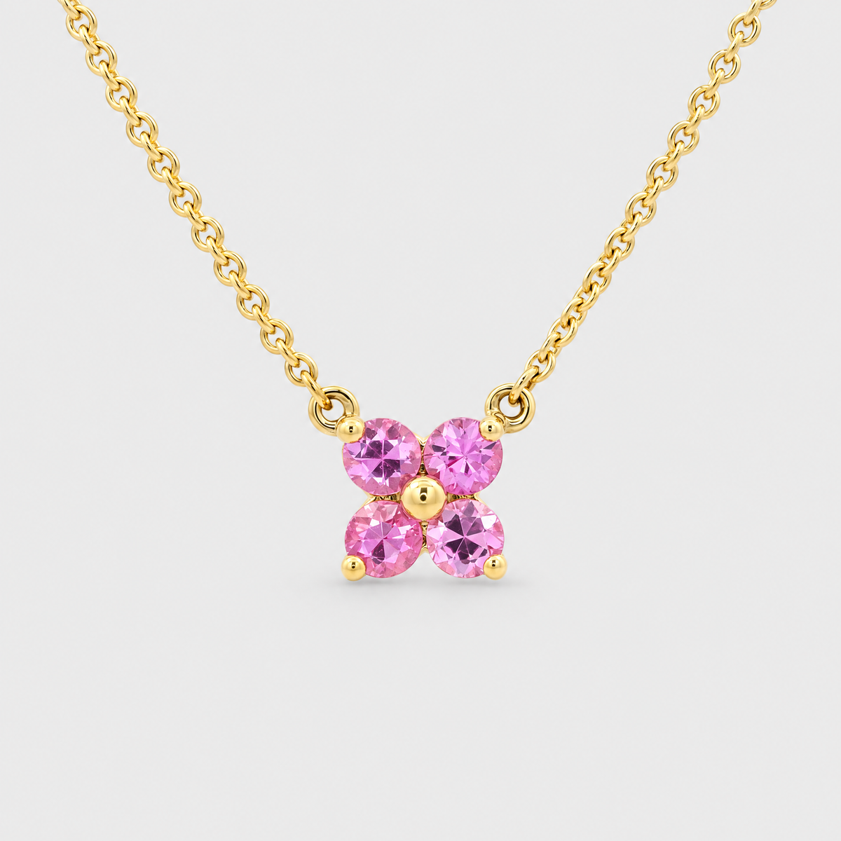 9ct Yellow Gold Pink Sapphire Flower Pendant, front view