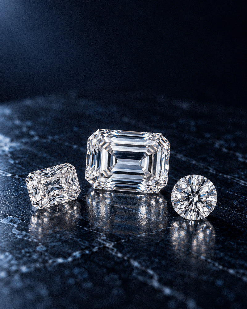 Lab-grown emerald, radiant and round-cut diamonds, sourced on request by NY2K Jewellers