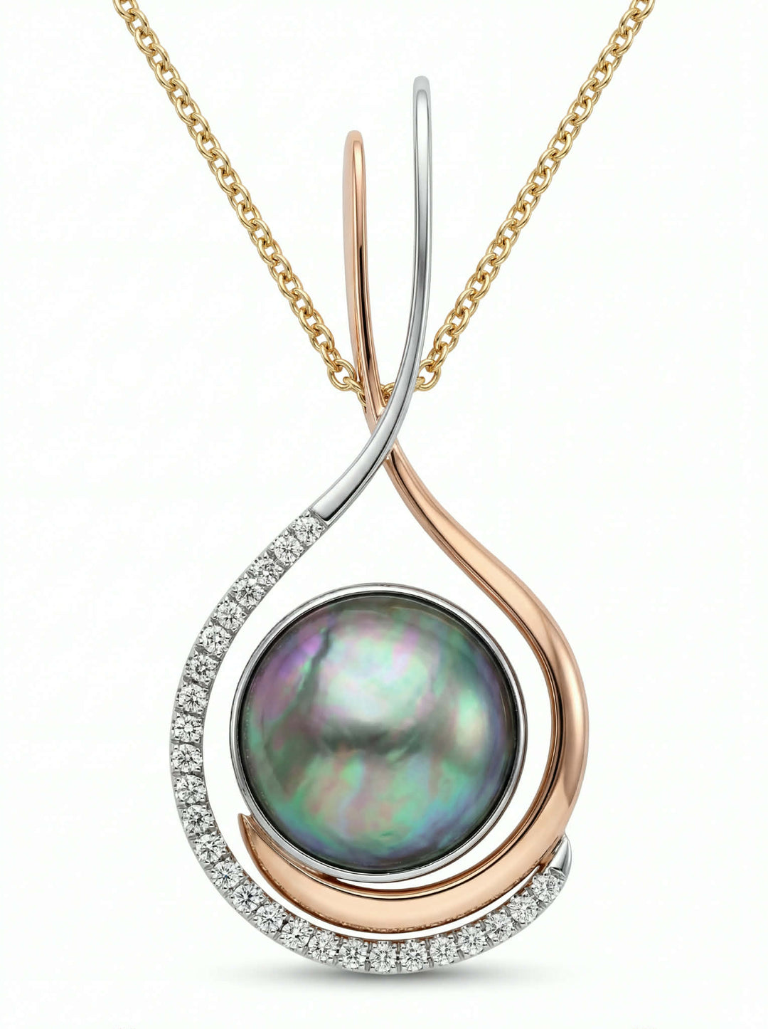 NEW ZEALAND EYRIS PEARL AND DIAMOND PENDANT