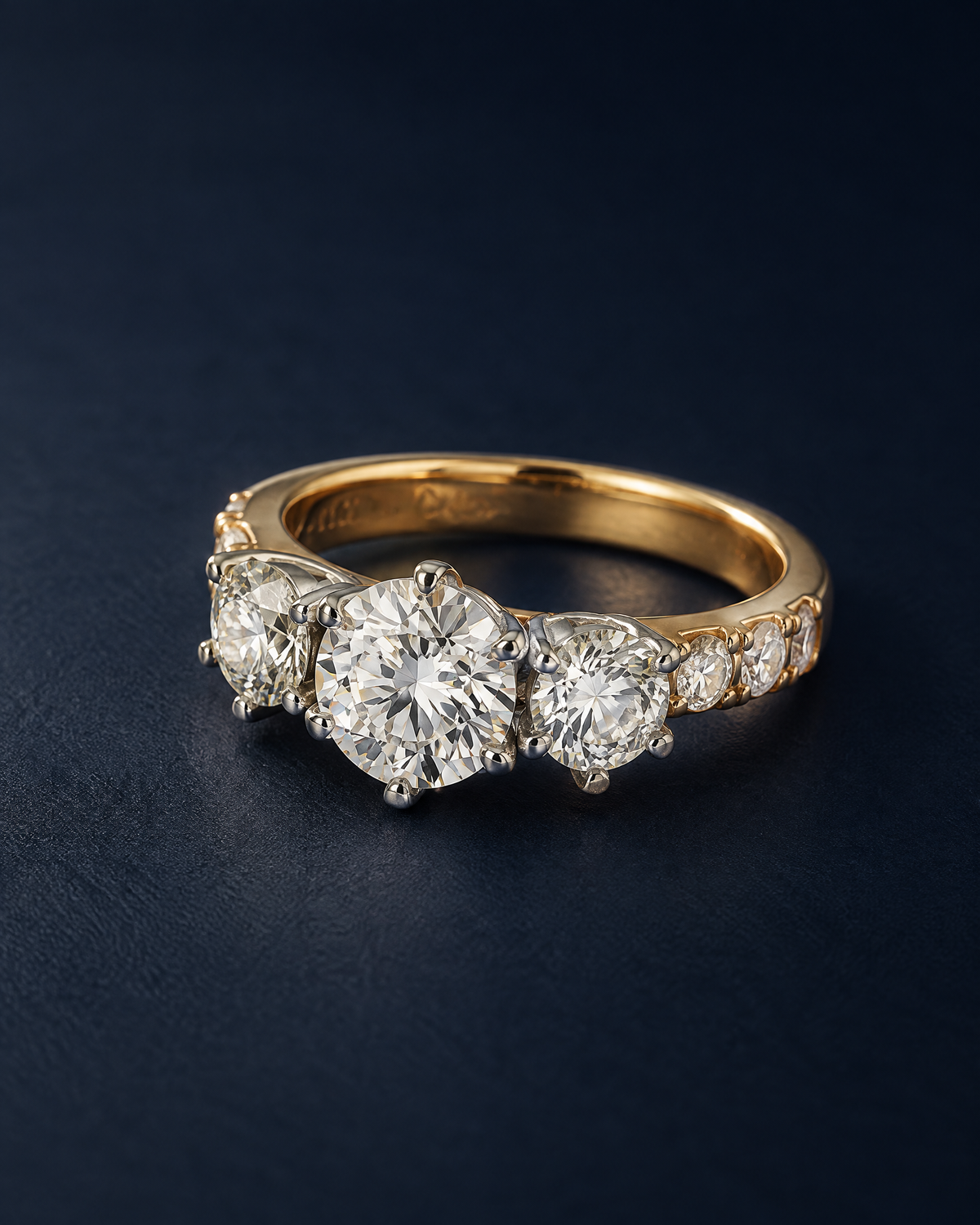 Heirloom ring remodelled into a three-stone diamond ring in yellow and white gold by NY2K Jewellers, Sunshine Coast